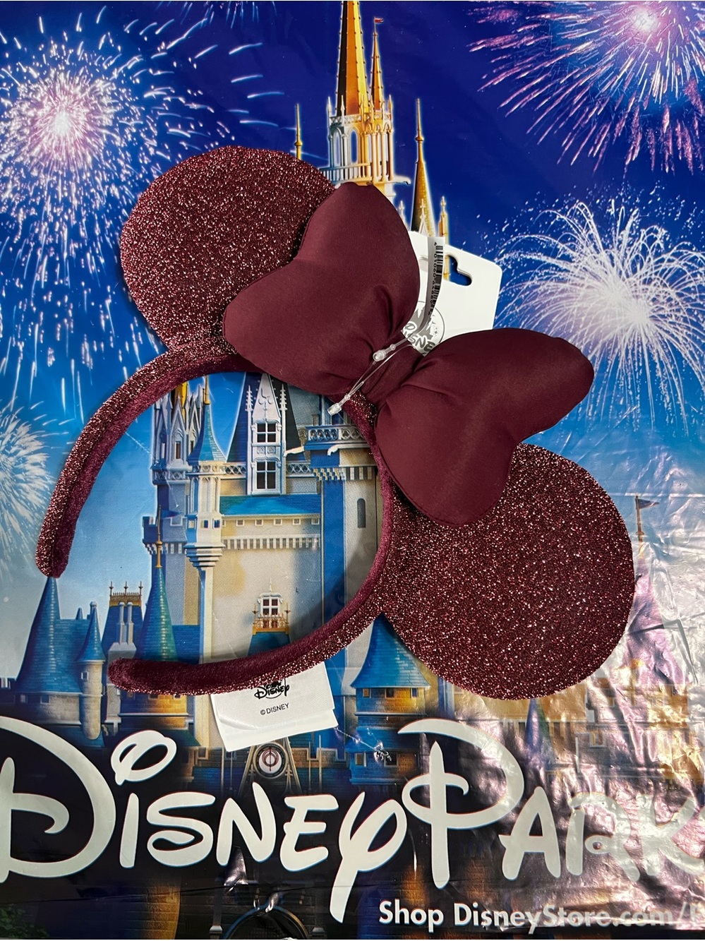 Disney Parks 2026 Burgundy Sparkly Mickey Minnie Ear Headband Dark Cherry NEW